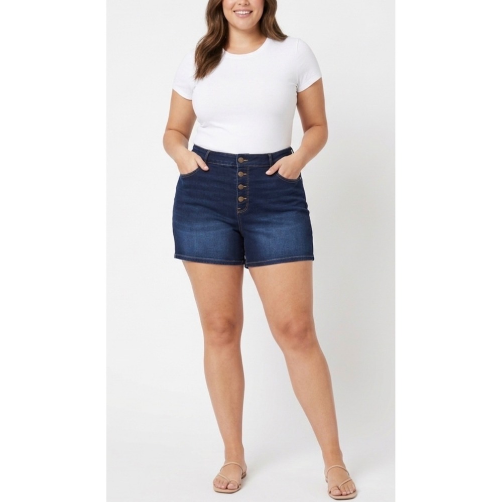 Nine West Dark Wash High Rise Button Fly Jean Short Size 14 Mom Shorts Retro Y2K